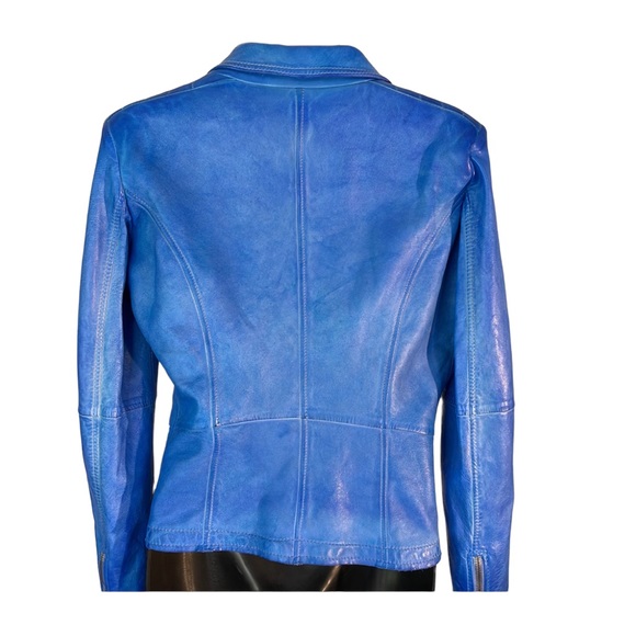 GMS-75 woman’s soft leather jacket in shades of blue, size medium, never worn - Picture 3 of 12